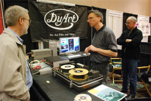 Gary Adams, daVinci Systems, talks with  Maurice Schecter, Chief Engineer, DuArt, New York, about the VR-3000 Photo: Ted Langdell