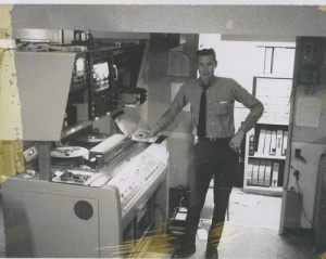 Al Sturm at Visual Elevtronics, Sunnyvale, CA, (Circa 1968), testing a Visual/Allen  VA-1000.