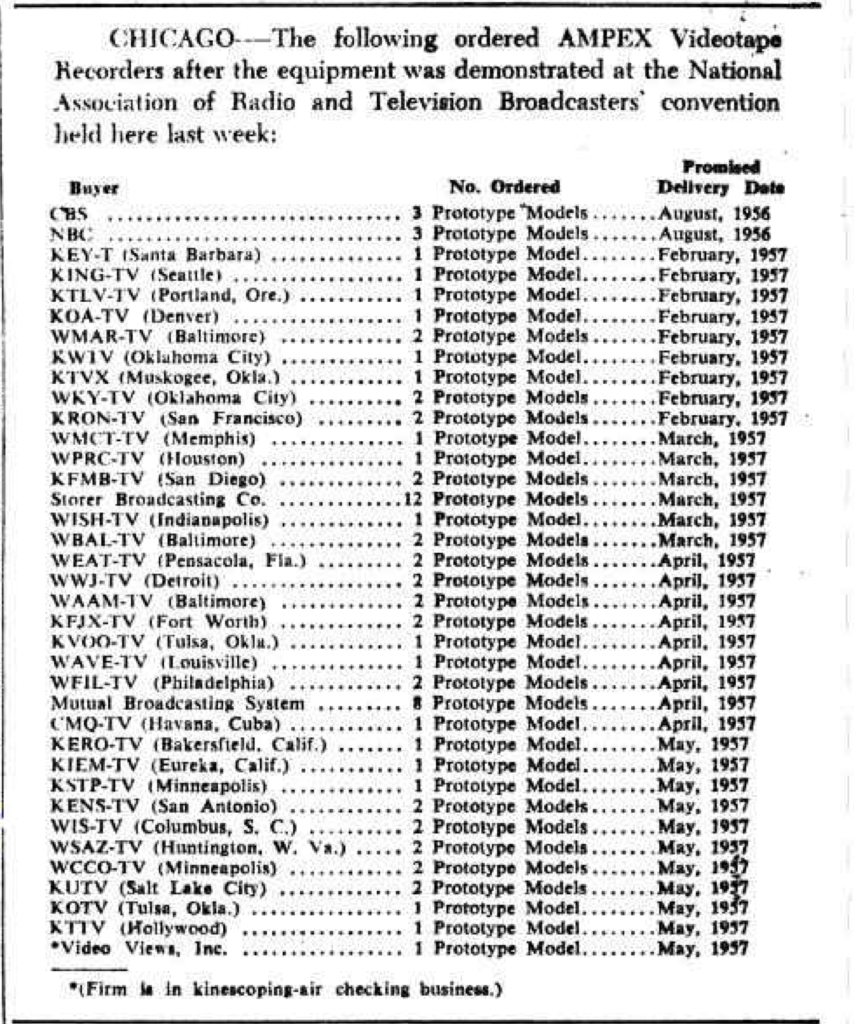 Ampex VTR Orders-Graphic-Billboard-April-28-1956